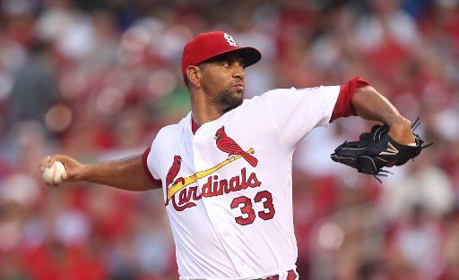 St. Louis Cardinals pitcher Tyson Ross delivers a pitch to the Washington Nationals in the fourth inning at Busch Stadium in St. Louis on August 16, 2018. Photo by Bill Greenblatt\/