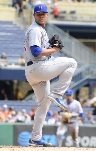 Chicago Cubs starting pitcher Jose Quintana (62) throws in the first inning against the Pittsburgh Pirates at PNC Park on August 19, 2018 in Pittsburgh. Photo by Archie Carpenter\/
