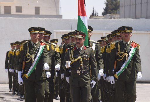 A Palestinian honor guard waits for President Mahmoud Abbas and Chairman of the Presidency of Bosnia and Herzegovina Bakir Izetbegovic at the presidential compound in Ramallah, West Bank, August 29, 2018. Photo by Debbie Hill\/
