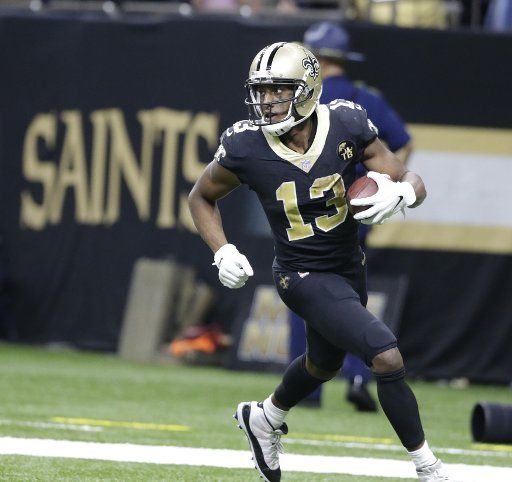 New Orleans Saints wide receiver Michael Thomas (13) takes a Drew Brees pass 72 yards against the Los Angeles Rams at the Mercedes-Benz Superdome in New Orleans November 4, 2018. Photo by AJ Sisco\/UPI.