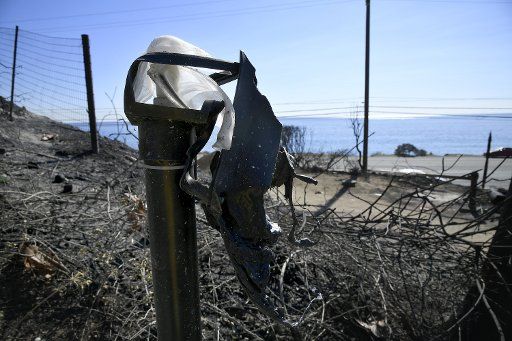 A street lamp was melted at the Malibu Beach RV Park in what is being called the Woolsey Fire in Malibu, CA on November 14, 2018. Photo by John McCoy\/UPI.