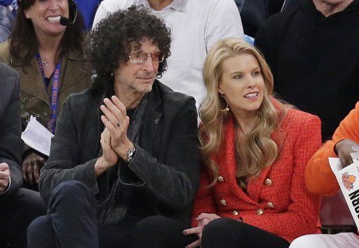 Howard Stern and Beth Ostrosky Stern watch the New York Knicks play the Atlanta Hawks at Madison Square Garden in New York City on October 17, 2018. Photo by John Angelillo\/