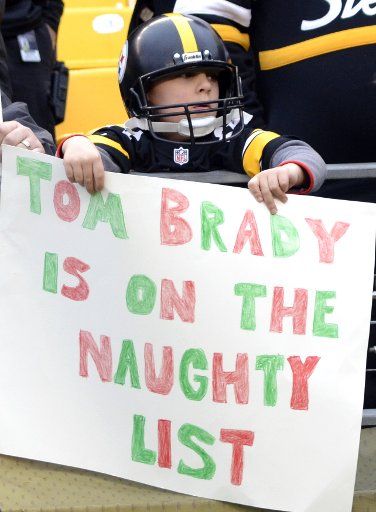 A young Pittsburgh Steelers fan before the start of the Steelers 17-10 win against the New England Patriots at Heinz Field in Pittsburgh on December 16, 2018. Photo by Archie Carpenter\/