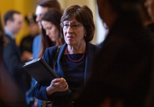 Sen. Susan Collins, R-ME, leaves the weekly Senate Republican luncheon, on Capitol Hill in Washington, D.C. on February 26, 2019. Photo by Kevin Dietsch\/