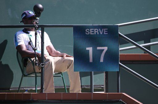 The service clock is seen at the BNP Paribas Open in Indian Wells, California on March 16, 2019. Photo by David Silpa\/