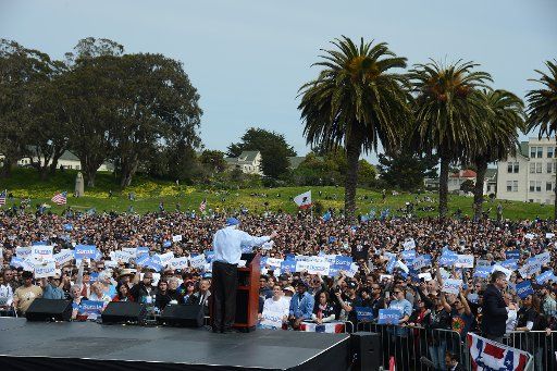 Sen. Bernie Sanders addresses a rally at Ft. Mason in San Francisco on March 24, 2019. Sanders has joined the growing field of candidates to oppose President Trump in the 2020 election. Photo by Terry Schmitt\/