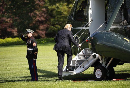 U.S. President Donald Trump boards Marine One helicopter on the South Lawn of the White House in Washington before his departure to New York on May 16, 2019. Photo by Yuri Gripas\/