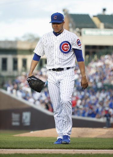 Chicago Cubs starting pitcher Jose Quintana returns to the dugout after delivering against the St. Louis Cardinals in the third inning at Wrigley Field on May 5, 2019 in Chicago. Photo by Kamil Krzaczynski\/