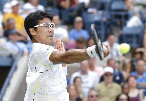 Chung Hyeon of South Korea hits a forehand to Rafael Nadall of Spain in the 3rd round in Arthur Ashe Stadium at the 2019 US Open Tennis Championships at the USTA Billie Jean King National Tennis Center on Saturday, August 31, 2019 in New York City. Photo by John Angelillo\/