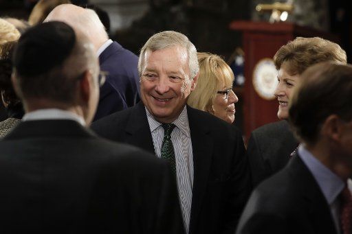 Sen. Richard Durbin, D-Ill., center, arrives at the memorial services for Rep. Elijah Cummings, D-Md., at the U.S. Capitol in Washington, DC on Thursday, October 24, 2019. Pool photo by Pablo Martinez Monsivais\/