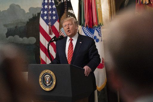 United States President Donald Trump makes a statement in the Diplomatic Reception Room at the White House on the death of ISIS leader Abu Bakr al-Baghdadi, in Washington DC on October 27, 2019. Trump confirmed it was the ISIS leader killed along with others during a two-hour raid by U.S. special forces in Syria. Photo by Chris Kleponis\/