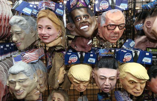 Political figure masks are popular sellers for Holloween at Johnnie Brock\