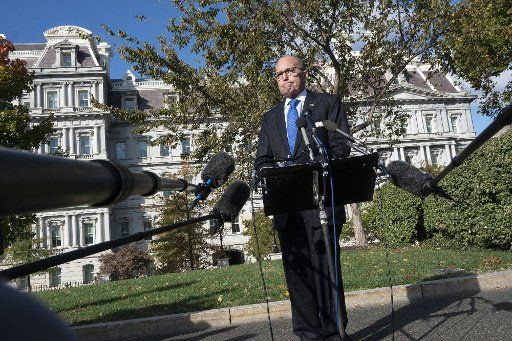 Director of the National Economic Council Larry Kudlow speaks to the media following a television interview outside the White House on Friday, November 1, 2019 in Washington D.C...Photo by Stefani Reynolds\/
