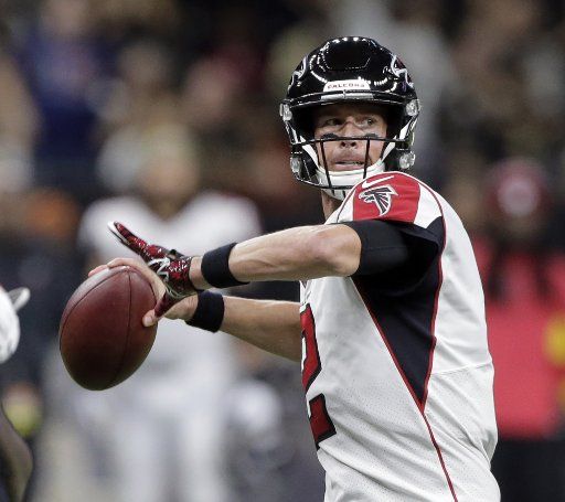 Atlanta Falcons quarterback Matt Ryan (2) throws against the New Orleans Saints at the Mercedes-Benz Superdome in New Orleans on Sunday, November 10, 2019. Photo by AJ Sisco\/