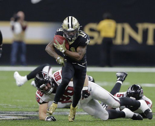 New Orleans Saints wide receiver Deonte Harris (11) returns a punt against the Atlanta Falcons at the Mercedes-Benz Superdome in New Orleans on Sunday, November 10, 2019. Photo by AJ Sisco\/
