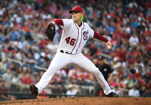 Washington Nationals starting pitcher Patrick Corbin (46) pitches against the Cleveland Indians at Nationals Park in Washington, DC on Saturday, September 28, 2019. Photo by Kevin Dietsch\/