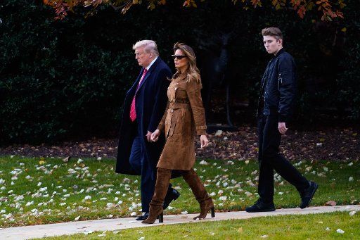 President Donald Trump, First Lady Melania Trump and their son Barron depart the White House to spend the Thanksgiving holiday in Florida, in Washington, DC on Tuesday, November 26, 2019. Photo by Kevin Dietsch\/