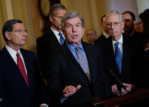 Sen. Roy Blunt, R-MO, speaks to the media following the weekly Senate luncheons, on Capitol Hill in Washington, DC on Tuesday, December 3, 2019. Photo by Kevin Dietsch\/