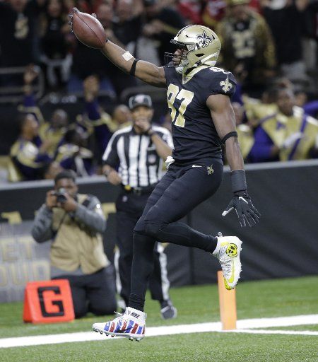 New Orleans Saints tight end Jared Cook (87) scores a touchdown against the San Francisco 49ers at the Mercedes-Benz Superdome in New Orleans on Sunday, December 8, 2019. Photo by AJ Sisco\/