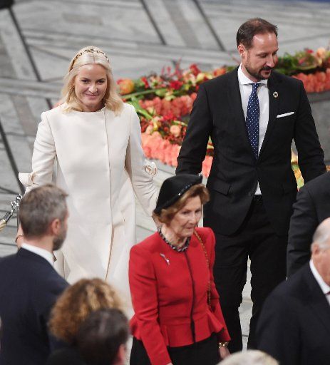 Norwegian Crown Prince Haakon and Crown Princess Mette- Marit attend the Nobel Peace Prize ceremony at City Hall in Oslo on December 10, 2019. Photo by Rune Hellestad\/