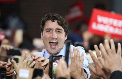Canadian Liberal Party leader Justin Trudeau greets constituents at Woodward\