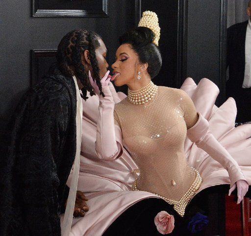 Offset (L) and Cardi B arrive for the 61st annual Grammy Awards held at Staples Center in Los Angeles on February 10, 2019. Photo by Jim Ruymen\/