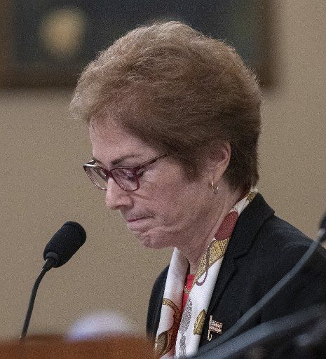 Former U.S. Ambassador to Ukraine Marie Yovanovitch pauses as she testifies before the House Permanent Select Committee on Intelligence as part of the impeachment inquiry into President Donald Trump, on Capitol Hill in Washington, D.C., on Friday, November 15, 2019. The hearings are looking into whether Trump used military aid as leverage to pressure Ukraine into investigations that would benefit him politically. Photo by Pat Benic\/