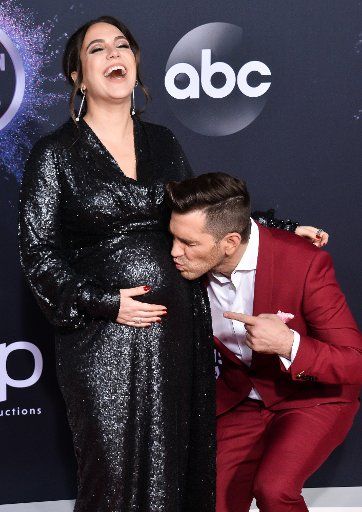 Aijia Lise and singer Andy Grammer arrive for the 47th annual American Music Awards at the Microsoft Theater in Los Angeles on Sunday, November 24, 2019. Photo by Jim Ruymen\/