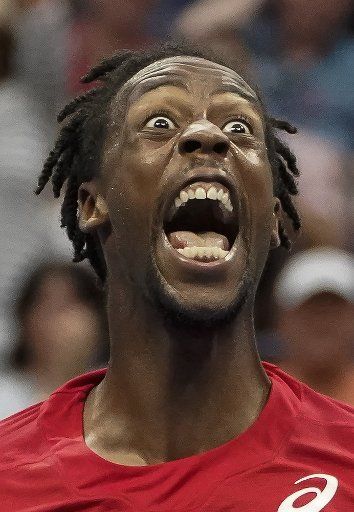 Gael Monfils, of France, reacts after he returned a shot from Italian Matteo Berrettini, during the fifth set tie-break of their quarter-final round match in Arthur Ashe Stadium at the 2019 US Open Tennis Championships at the USTA Billie Jean King National Tennis Center on Wednesday, September 4, 2019 in New York City. Photo by Ray Stubblebine\/
