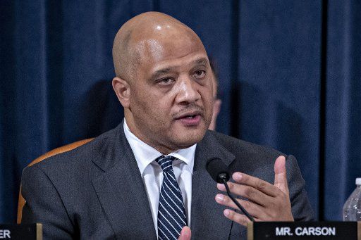 Representative Andre Carson, a Democrat from Indiana, questions witnesses during a House Intelligence Committee impeachment inquiry hearing in Washington, D.C., U.S., on Thursday, Nov. 21, 2019. The committee hears from nine witnesses in open hearings this week in the impeachment inquiry into President Donald Trump. Photo by Andrew Harrer\/