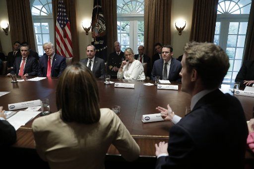 U.S. President Donald Trump listens to debates during a meeting on youth vaping and the electronic cigarette epidemic in the Cabinet Room at the White House in Washington, DC on Friday, November 22, 2019. Photo by Yuri Gripas\/