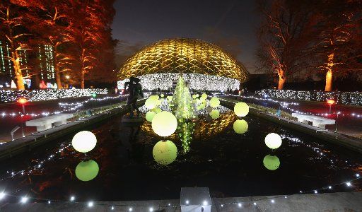 The Climatron at the Botanical Gardens is aglow with lights during the opening night of Garden Glow in St. Louis on Friday, November 22, 2019. Photo by Bill Greenblatt\/