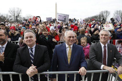 House Minority Whip Steve Scalise listens to remarks by U.S. President Donald Trump at the 47th annual March for Life event on the National Mall in Washington on Friday, January 24, 2020. The annual march is to protest the Supreme Court\