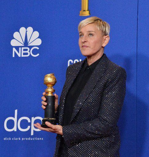 Ellen DeGeneres appears backstage after winning the Carol Burnett Award during the 77th annual Golden Globe Awards, honoring the best in film and American television of 2020 at the Beverly Hilton Hotel in Beverly Hills, California on Sunday, January 5, 2020. Photo by Jim Ruymen\/