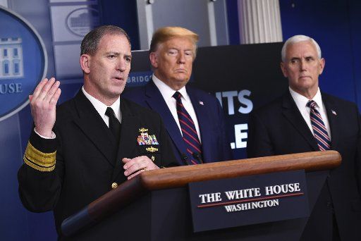 Navy Rear Adm. John Polowczyk speaks at a Coronavirus briefing at the White House on Thursday, April 2, 2020 in Washington, DC. Due to the COVID-19 pandemic, at least 5,700 people have died in the United States with more than 200,000 infected. More than 10 million people have lost their jobs in the U.S. in the past two weeks. Photo Kevin Dietsch\/