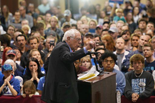 Democratic presidential candidate Sen. Bernie Sanders addresses a campaign rally at the Charleston Area Convention Center, Wednesday, February 26 2020, in North Charleston, South Carolina. Photo by Richard Ellis\/