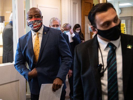 Sen. Tim Scott R-SC) arrives for a press conference on law enforcement reform legislation, at the US Capitol in Washington, DC on Wednesday, June 17, 2020. Photo by Kevin Dietsch