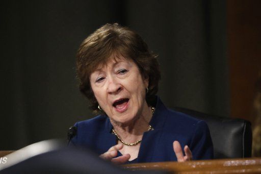 Sen. Susan Collins, R-Maine, speaks during a Senate Intelligence Committee nomination hearing for Rep. John Ratcliffe, R-Texas, on Capitol Hill in Washington, DC on Tuesday, May. 5, 2020. The panel is considering Ratcliffe\