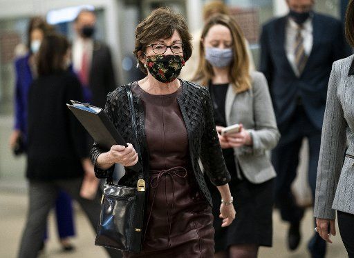 Sen. Susan Collins, R-ME, walks to the Senate chambers at the U.S. Capitol as negotiations continue on a COVID-19 pandemic relief bill, in Washington, DC on Wednesday, December 16, 2020. Photo by Kevin Dietsch