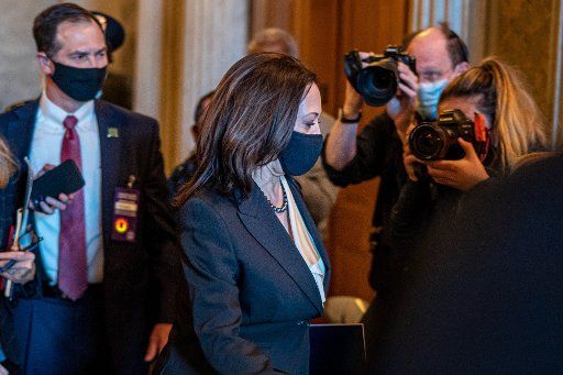 Vice President-elect U.S Sen. Kamala Harris (D-CA) after leaving the Senate Floor for a vote on Capitol Hill in Washington, DC on Tuesday, November 17, 2020. The Senate rejected a move to advance President Trump\