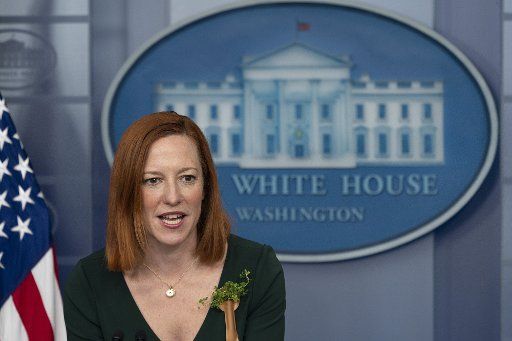 Press Secretary Jen Psaki holds a briefing at the White House in Washington, DC, March 17, 2021. Photo by Chris Kleponis
