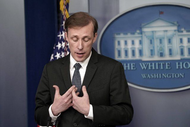 National Security Adviser Jake Sullivan speaks during a press briefing at the White House in Washington on June 7, 2021. Photo by Yuri Gripas
