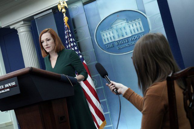 White House Press Secretary Jen Psaki speaks at a daily press briefing in the Brady Press Room of the White House in Washington, DC on Thursday, March 10, 2022. Photo by Yuri Gripas