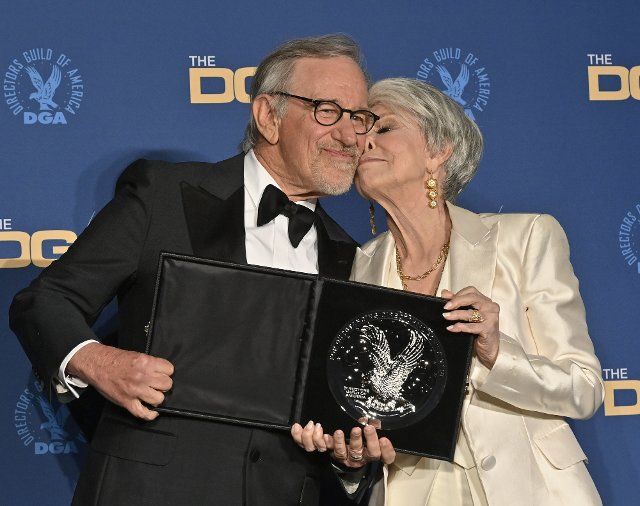 Steven Spielberg and Rita Moreno attend the 74th annual Directors Guild of America Awards at the Beverly Hills Hotel in Beverly Hills, California on Saturday, March 12, 2022. Photo by Jim Ruymen