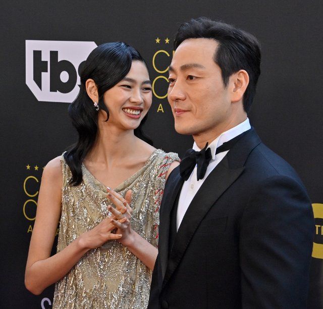 HoYeon Jung and Park Hae-soo attend the 27th annual Critics Choice Awards at the Fairmont Century Plaza on Sunday, March 13, 2022. UPI Photo Jim Ruymen