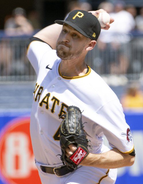 Pittsburgh Pirates relief pitcher Chris Stratton (46) throws in the ninth inning of Detroit Tigers 3-1 win over the Pittsburgh Pirates at PNC Park on Wednesday, June 8, 2022 in Pittsburgh. Photo by Archie Carpenter