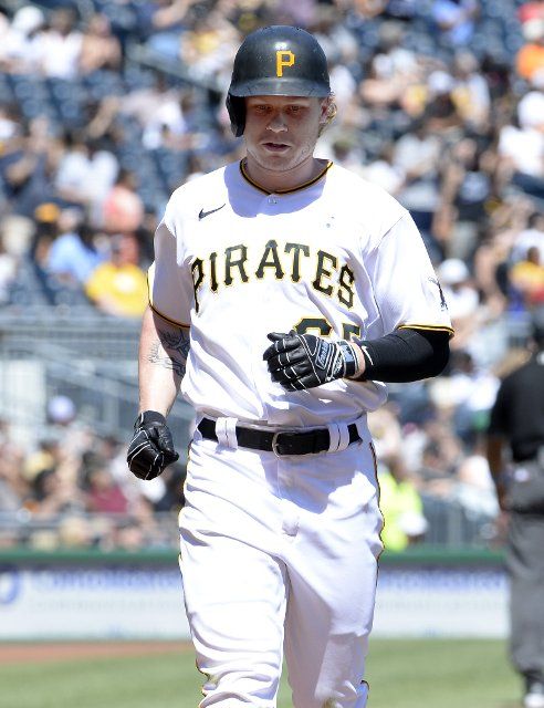 Pittsburgh Pirates right fielder Jack Suwinski (65) crosses home plate following his second homer of the game in the sixth inning against the San Francisco Giants at PNC Park on Sunday June 19, 2022 in Pittsburgh. Photo by Archie Carpenter