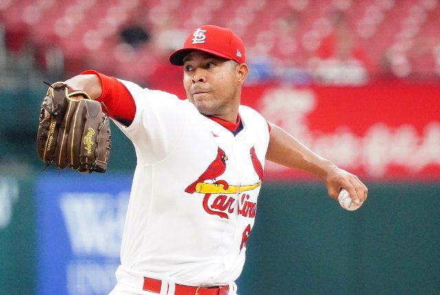 St. Louis Cardinals starting pitcher Jose Quintana delivers a pitch to the Colorado Rockies in the first inning at Busch Stadium in St. Louis on Tuesday, August 16, 2022. Photo by Bill Greenblatt