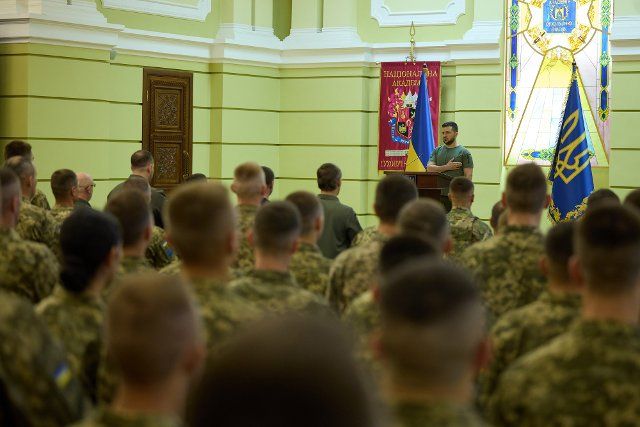 Ukrainian President Volodymyr Zelenskyy visits Hetman Petro Sahaidachnyi National Ground Forces Academy in Lviv, Ukraine on Thursday, August 18, 2022. Turkey\