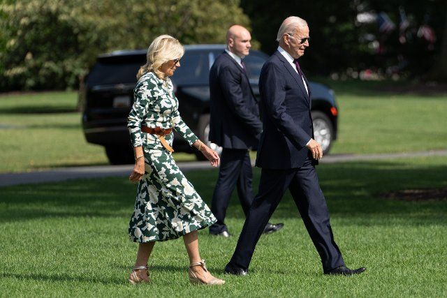 United States President Joe Biden and First Lady Dr. Jill Biden depart the White House in Washington, DC, en route Camp David on September 2, 2022. Photo by Ron Sachs
